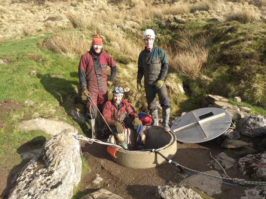 Peak District/Sheffield caving club at Lancaster Hole entrance, Easegill