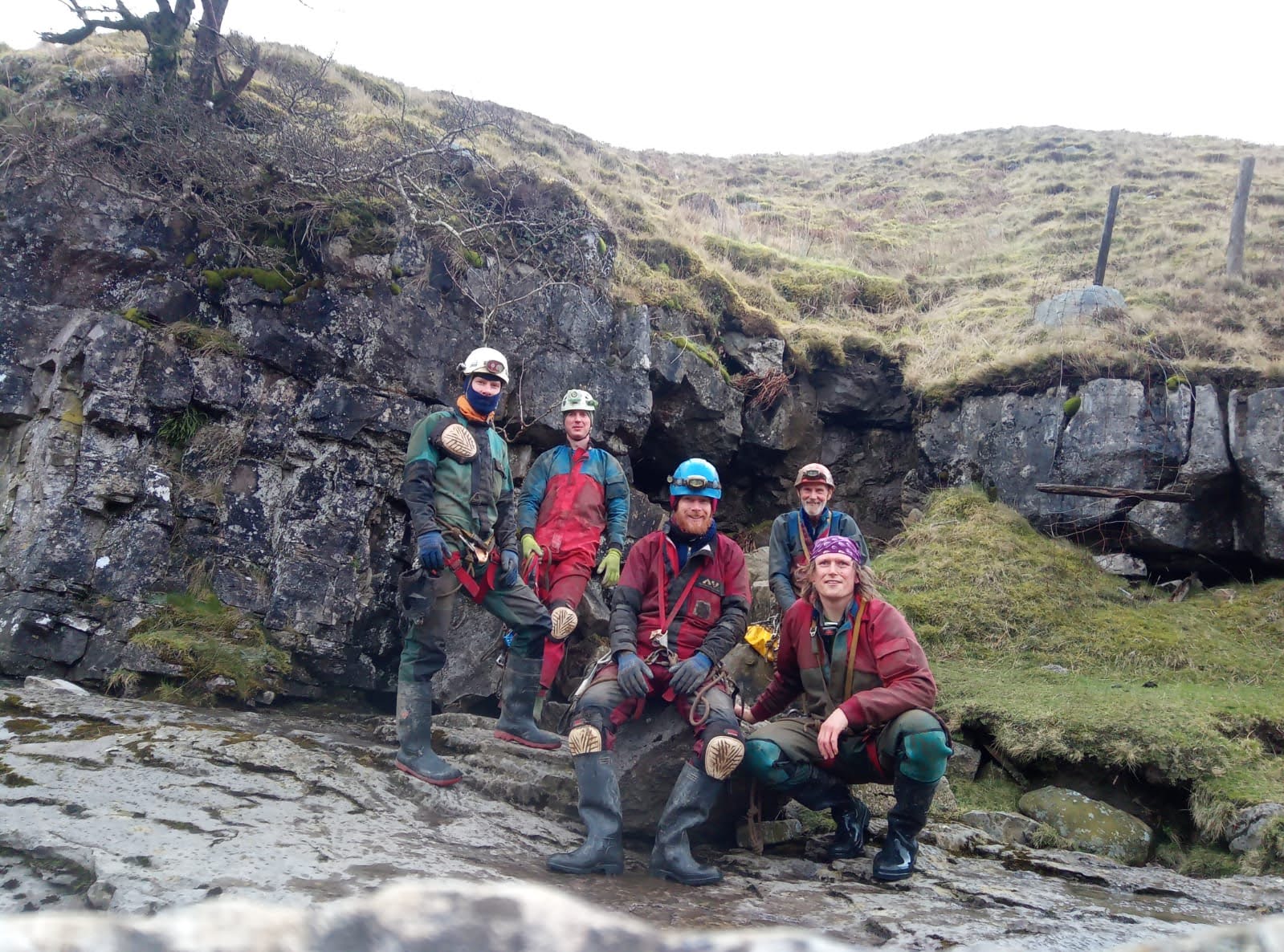 Peak District/Sheffield caving club outside Wretched Rabbit entrance, Easegill