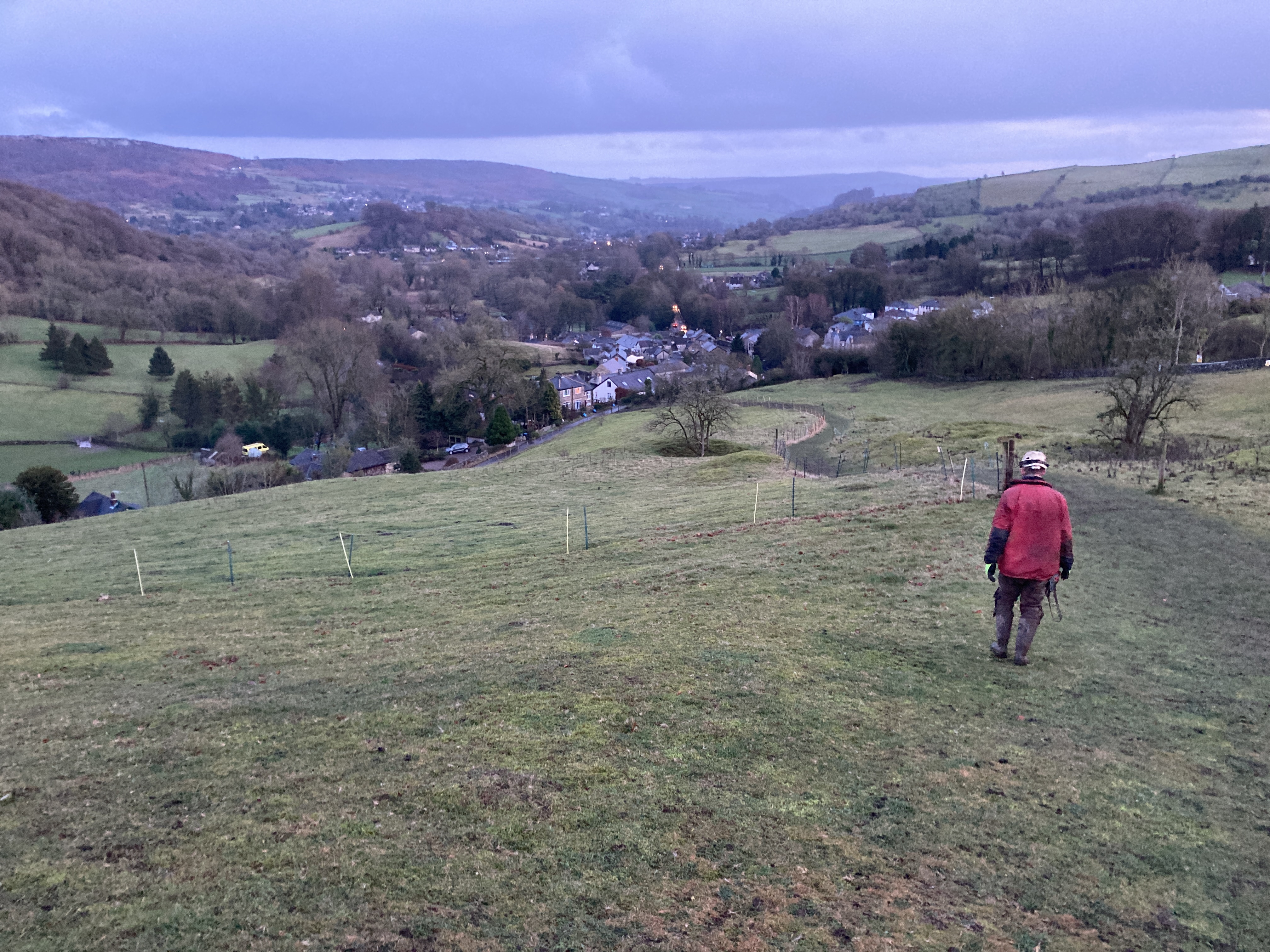 Peak District/Sheffield caving club walking down to Stoney Middleton